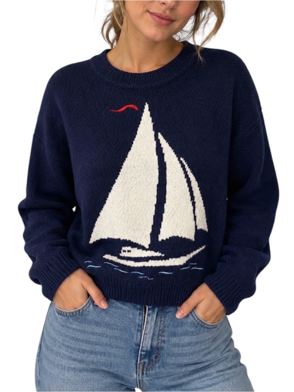 NWT: Viral Marled Sailboat Crewneck Sweater, Women's Small